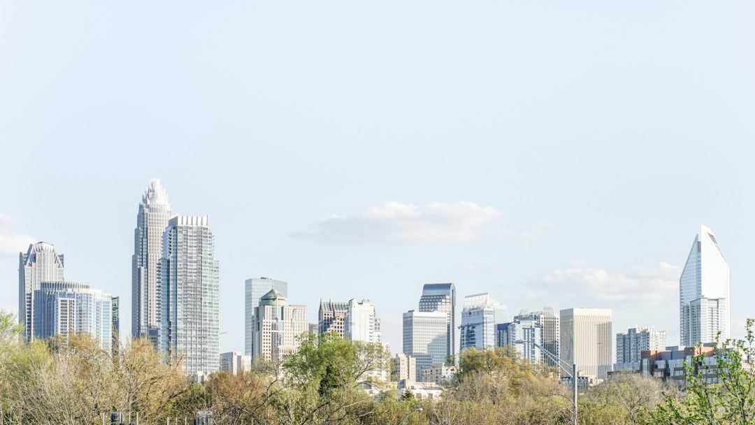 Charlotte commercial real estate skyline with office, industrial, and retail properties represented as a clean vector collage